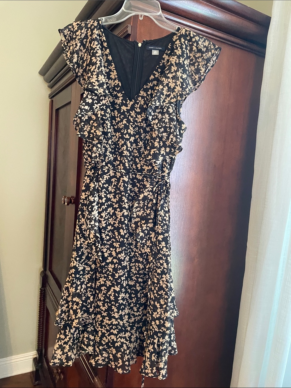 Tommy Hilfiger Black Midi Dress with Beige Floral Print